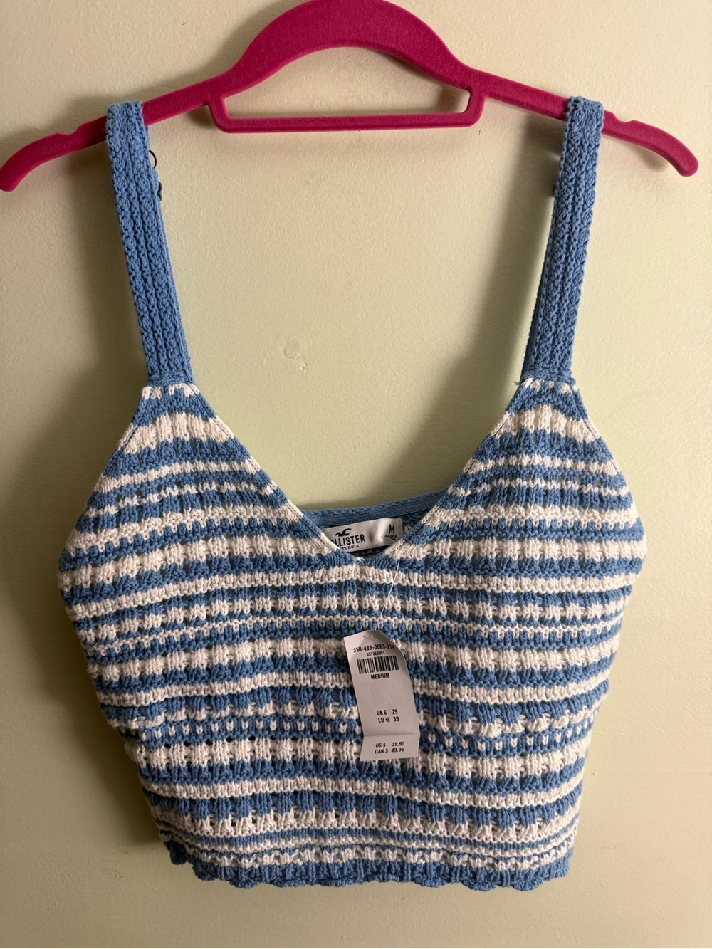 NWT Hollister Blue Striped Crochet Cropped Tank M